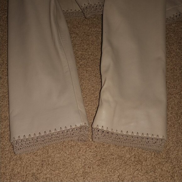 Nine West: Taupe/Nude Butter Soft Leather Blazer/Jacket W/Crochet Trim - Size L - Picture 8 of 10